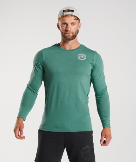 Men's Gymshark Legacy Long Sleeve T-Shirts Green | CA 6D5A13